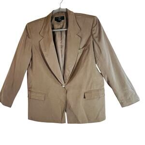 Orvis Women's 100% Silk Blazer Sz 18 Tan 1 Button Corpcore Officecore Girl Boss